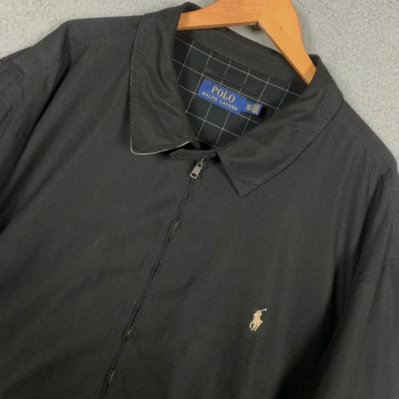 Polo Ralph Lauren Jacket Mens 4XLT Faded Black Bi-Swing Windbreaker Plaid Lined
